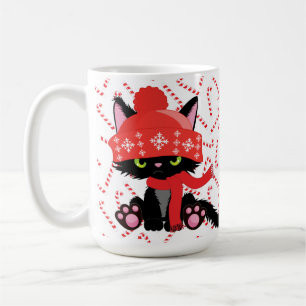 MUG PETIT CHAT NOIR DE NOËL EN COLÈRE AVEC CHAPEAU TRI