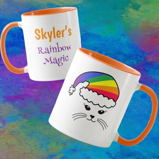 Mug Petit chat personnalisable Rainbow Père Noël