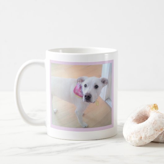 Mug Petit chien avec visage doux Un message photo Text (Avec donut)