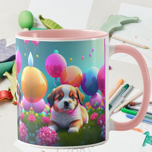 Mug Petit chiot avec ballons - doux
