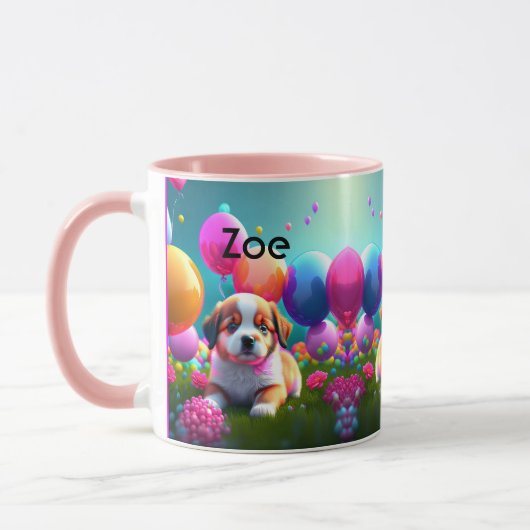 Mug Petit chiot avec ballons - doux (Gauche)