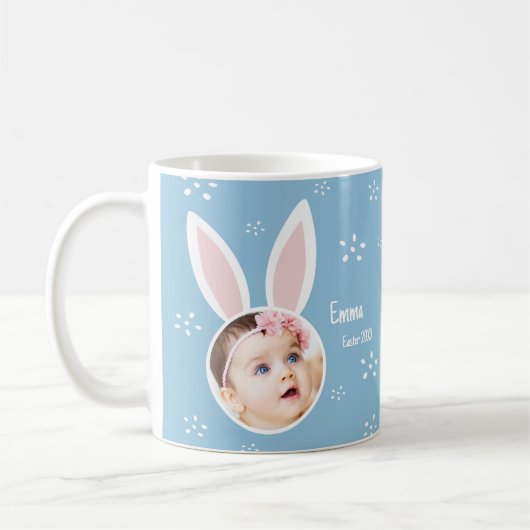 Mug Petit Enfant Photo avec Bunny Ears + Nom Pâques Bl (Gauche)
