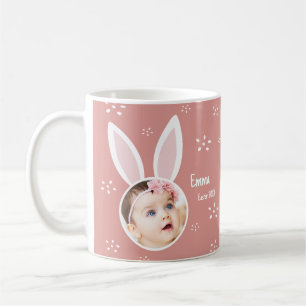 Mug Petit Enfant Photo avec Bunny Ears + Nom Pâques ro