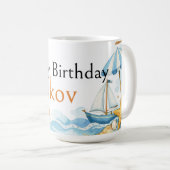 Mug Petit explorateur côtier 4e anniversaire pour garç (Devant droit)