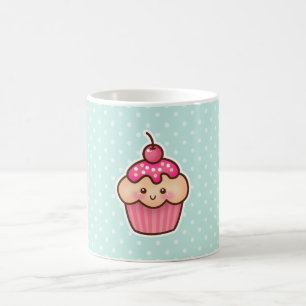 Mug Petit gâteau rose de Kawaii et pois bleu en bon