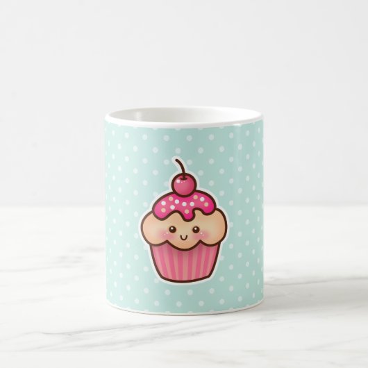 Mug Petit gâteau rose de Kawaii et pois bleu en bon (Centre)
