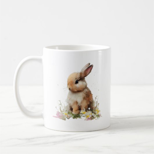 Mug Petit lapin de lapin doux avec fleurs (Gauche)