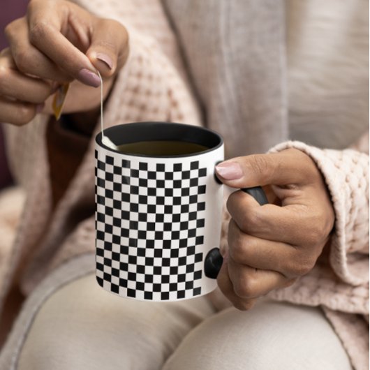 Mug Petit motif à carreaux noir et blanc