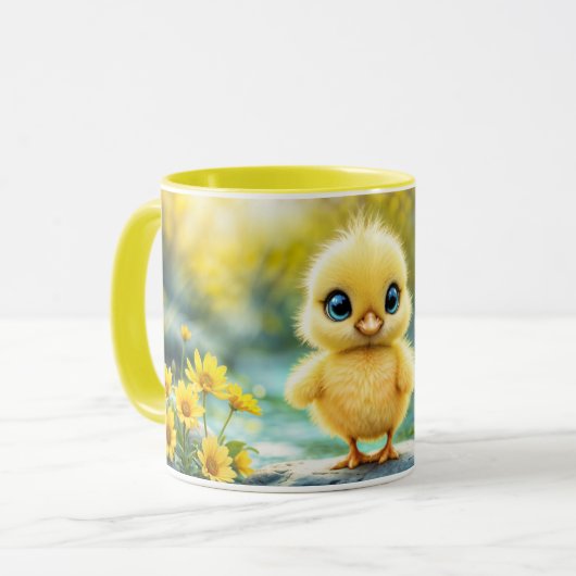 Mug Petit oiseau doux prés jaune fleurs (Devant gauche)