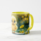 Mug Petit oiseau doux prés jaune fleurs (Devant droit)