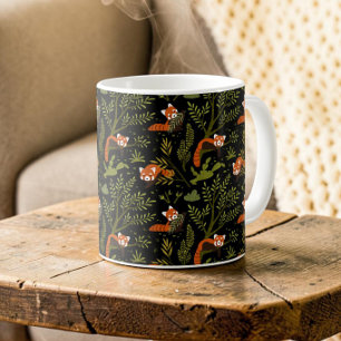 Mug Petit Panda Rouge Botanique Foncé Humeur Boisée