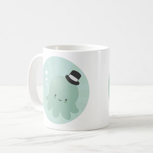 Mug Petit poulpe mignon utilisant un casquette (Devant gauche)