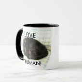 Mug petit somme de chat, J'AIME, MON HUMAIN ! (Devant gauche)