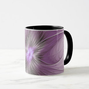 Mug Petite Beauté Moderne Gris Mauve Art Fractal Fleur