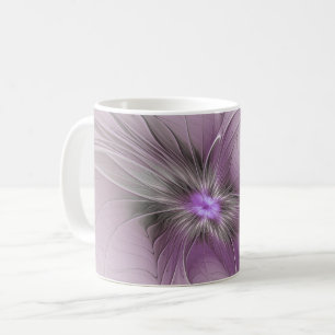 Mug Petite Beauté Moderne Gris Mauve Art Fractal Fleur