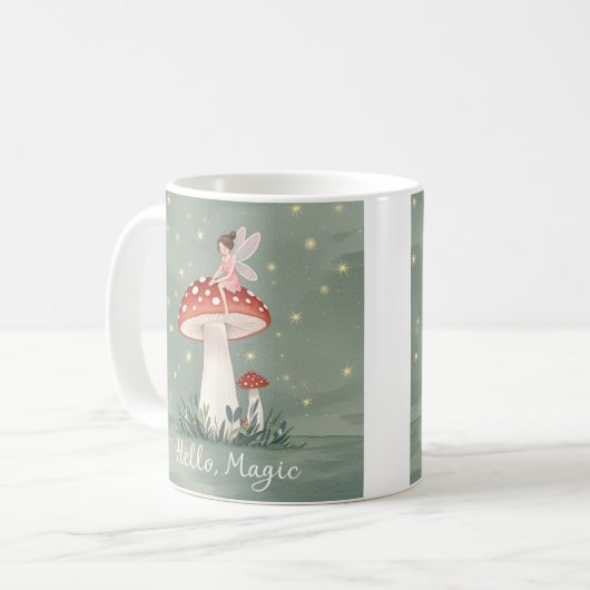 Mug Petite fée perchée sur le champignon et brillante (Devant gauche)