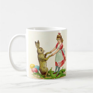 Mug Petite fille vintage Danse avec lapin Oeuf de Pâqu