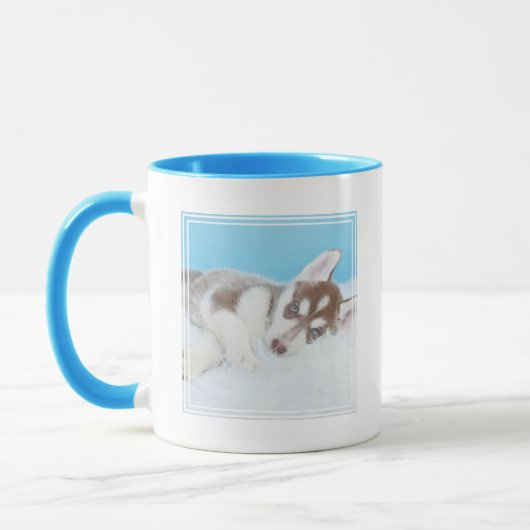 Mug Petite marionnette Husky posée sur une couverture (Gauche)