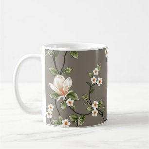 Mug petites fleurs ramassées avec motif feuille vert o