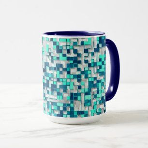 Mug Petits carrés serrés, tons verts du bleu