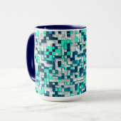 Mug Petits carrés serrés, tons verts du bleu (Devant gauche)