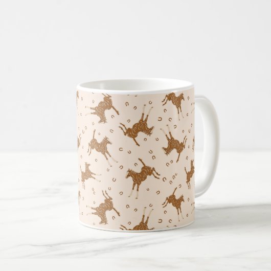 Mug Petits Chevaux Brown - sur rose saumon. (Devant droit)