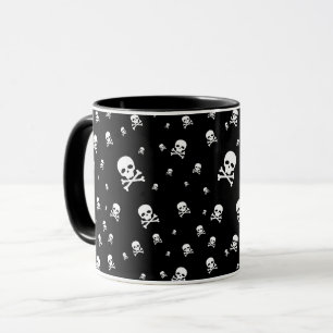 Mug Petits crânes de pirates blancs sur fond noir