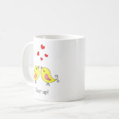 Mug Petits oiseaux canaires mignons, coeurs & calligra (Devant gauche)