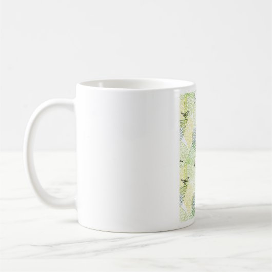 Mug petits oiseaux sur feuilles vertes motif nature (Gauche)
