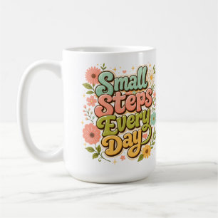 Mug Petits Pas Chaque Jour Floral Retro Motivationnel