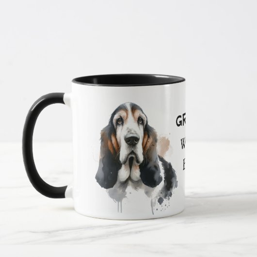Mug Pets Gram's Basset Watercolor Brown Personalize (Gauche)
