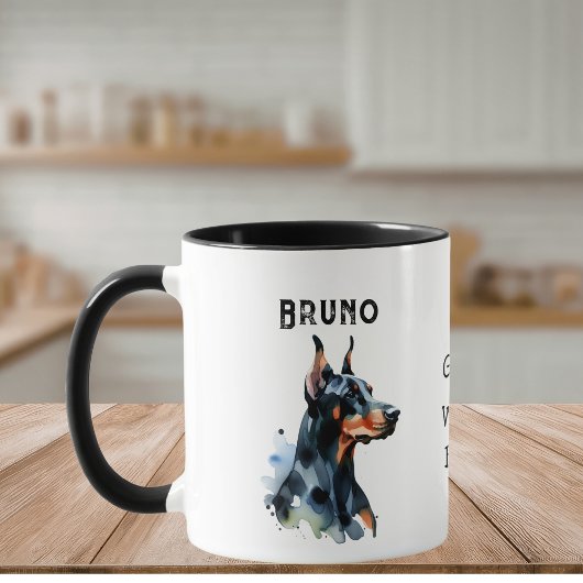 Mug Pets Simple Watercolor Doberman Black Personalize