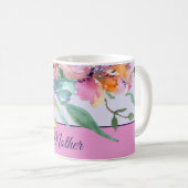 Mug Pétunias d'aquarelle rose et violet personnalisabl (Devant droit)