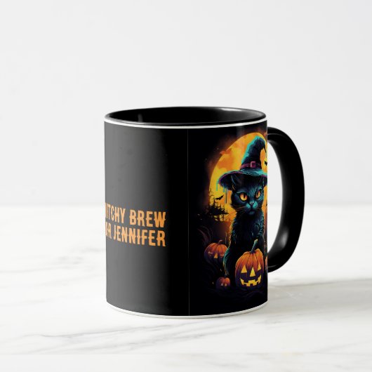 Mug PEU DE COURANT pour (nom), Halloween de chat noir (Devant droit)