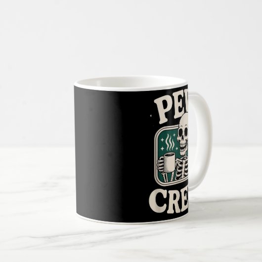 Mug Pew Crew Skeleton With Coffee, Funny Church Tee  (Devant droit)