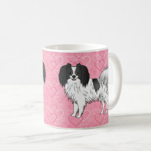 Mug Phalène Chien Noir Et Blanc Heureux Sur Des Cœurs