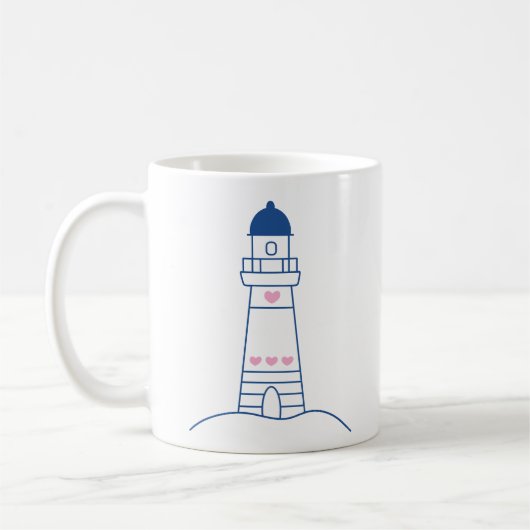Mug Phare avec cœurs Dessin dessiné à la main mignon (Gauche)