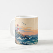 Mug Phare côtier Coucher de soleil Vagues de l'océan T (Devant gauche)