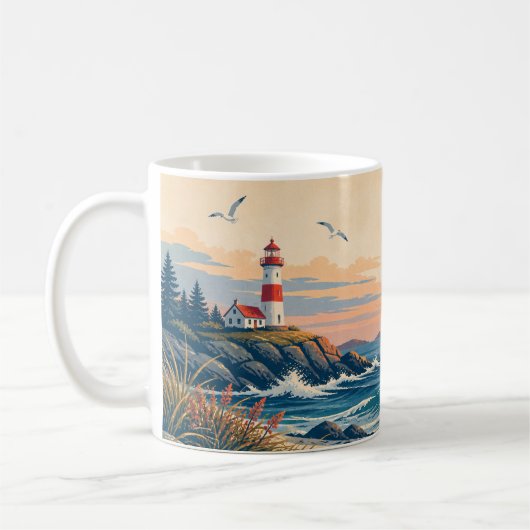 Mug Phare côtier Coucher de soleil Vagues de l'océan T (Gauche)