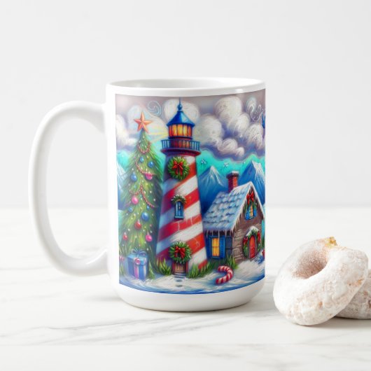 Mug Phare de Noël Nautique Montagne Côtière (Avec donut)