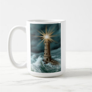 Mug phare dessiné et peint à la main au bord de la mer