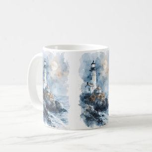 Mug Phare éclairé par la lune sur une côte rocheuse