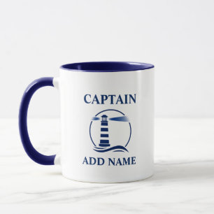 Mug Phare marin classique et nom de capitaine ou de ba