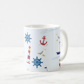 Mug Phare nautique, Ancre, Roue, Mouette & Bateau (Devant droit)