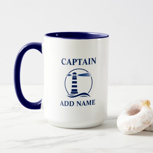 Mug Phare nautique et nom du capitaine ou du bateau Gr (Avec donut)