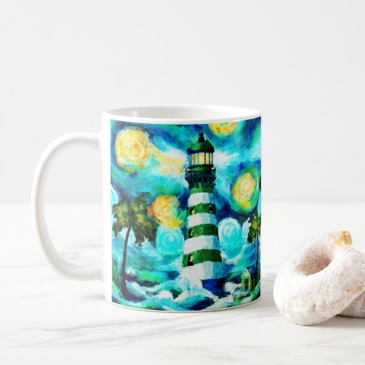Mug Phare Tropical & Palm Trees Impressionniste (Avec donut)