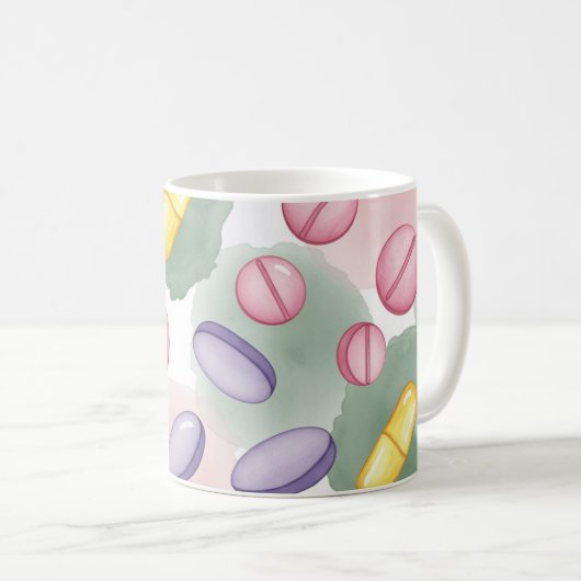 Mug Pharmacien Fond Gris Pilules Violettes (Devant droit)