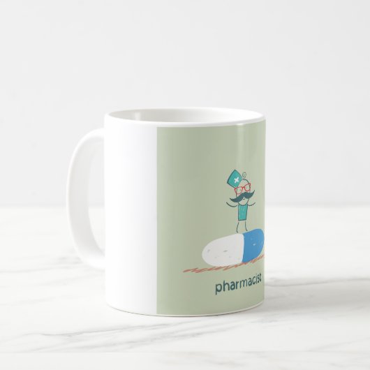 Mug Pharmacien sur capsule de pilule bleue (Devant gauche)