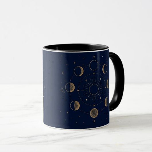 Mug Phases de Lune Dorées Célestes Bleu Nuit (Devant droit)