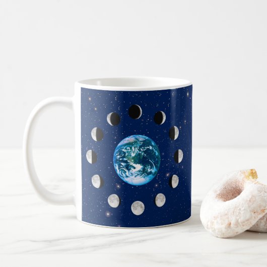 Mug Phases Terre et Lune, sur un Arrière - plan des ét (Avec donut)